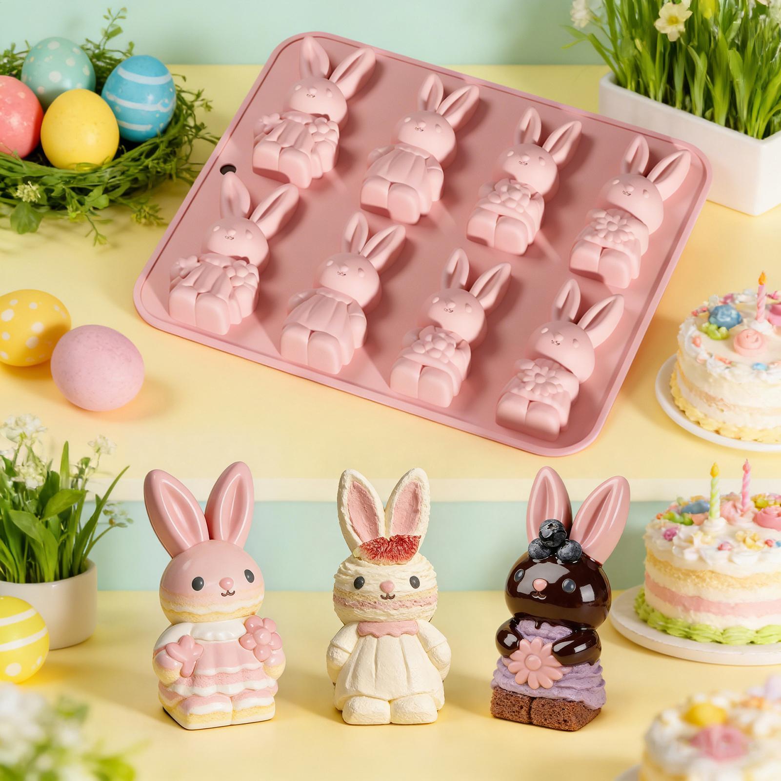 Bunny Cake Mold - 創造的なイースターバニーシリコンケーキ型、簡単に取り出せるデザートやパーティー用のベーキング型、キッチン用製菓用品
