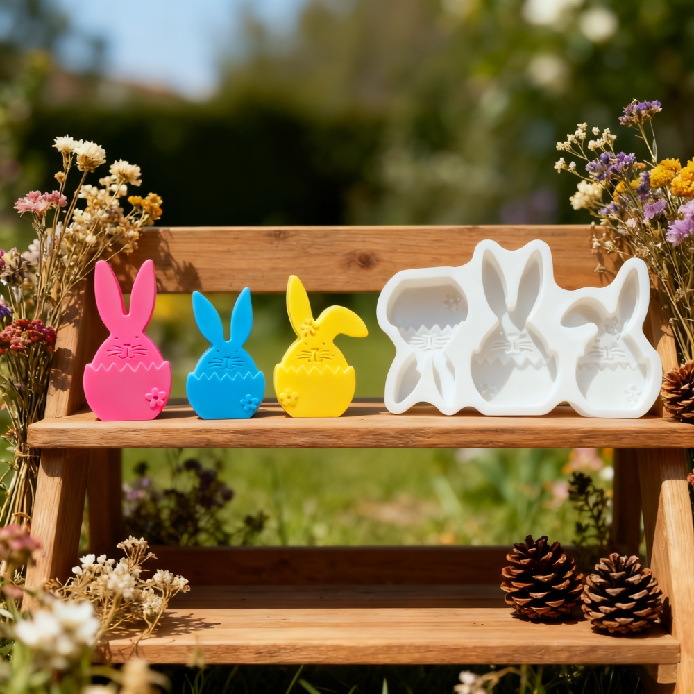 Bunny Cake Mold - DIY イースターデコレーション レジンバニーシリコンモールド フェンスラビットケーキモールド DIY セメントプラスター
