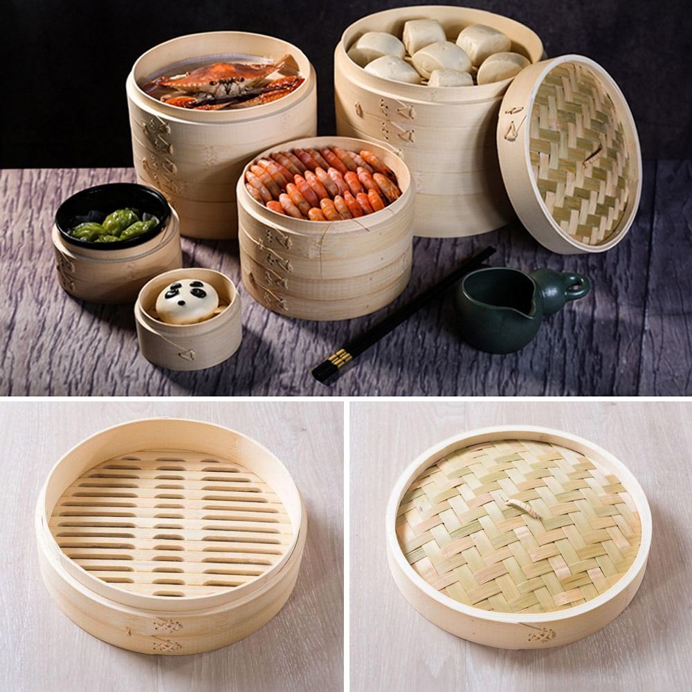Bao Steamer Bamboo - 中華蒸し器 竹蒸し器 点心調理用 蒸し器 蓋付き 菜類スナック用