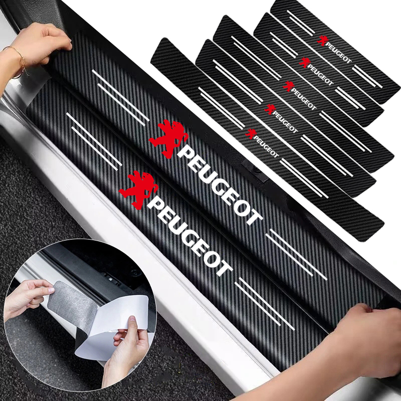 Crepe Pan Carbon - 1/4/5個入り 車のドアシルスカッフプレート装飾 カーボンファイバーステッカー プジョー208 4008 3008