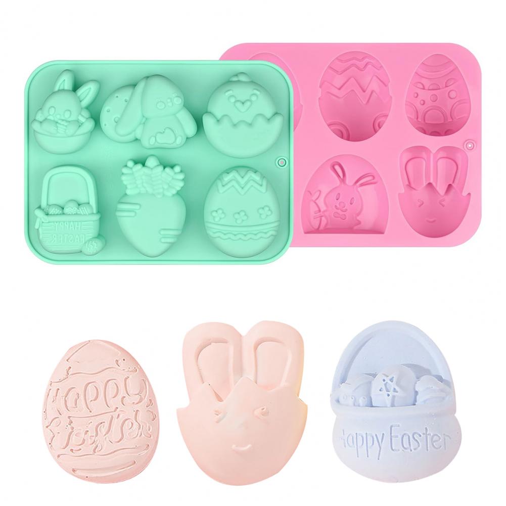 Bunny Cake Mold - バニーチョコレート型 4個入り バニー型シリコンチョコレート型 ノンスティックケーキキャンディベーキングトレイ イースターカップケーキキャンディ作り型