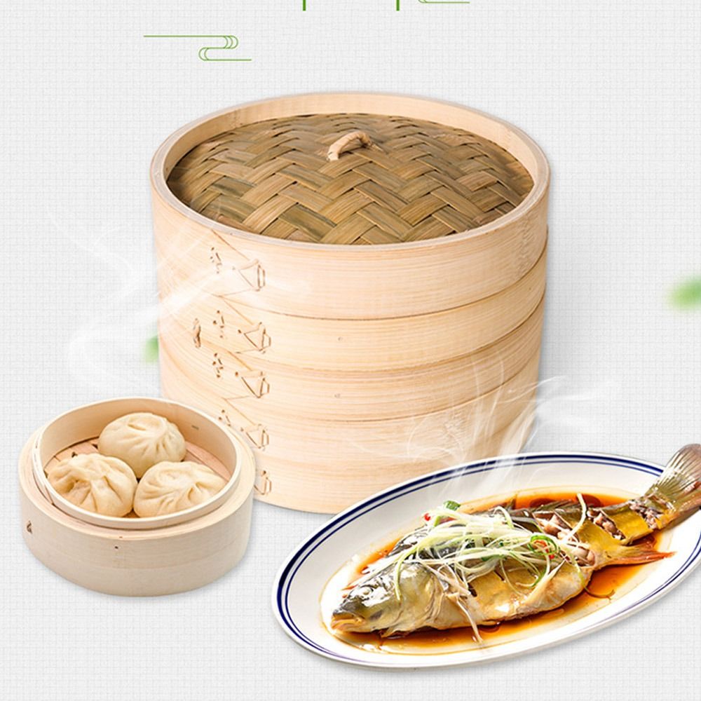 中華蒸し器 竹蒸し器 蓋付き点心蒸し器 餃子蒸し器 野菜スナ - Bao Steamer Bamboo のレビューと価格